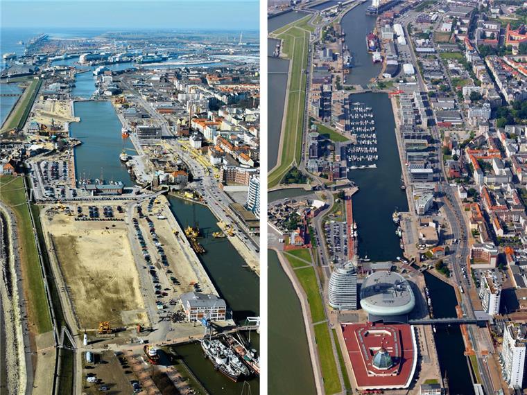 2005 noch sandige Einöde, ziehen die Havenwelten heute hunderttausende Besucher im Jahr an. 