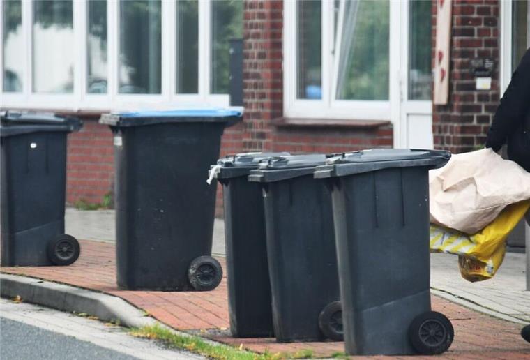 Mülltonnen an einer Straße. Ab 2026 gilt im Landkreis Cuxhaven ein neues Gebührensystem für Restabfall. Möwe Piet erklärt in der Kampagne mit norddeutschem Humor, wie es funktioniert.