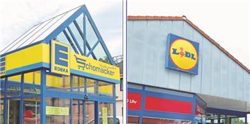 Abriss und Neubau: Der Kaufmann Roy Schomacker plant, den ehemaligen Edeka-Markt (links) in der Ortsmitte abzureißen und für Netto ein neues Gebäude zu errichten. Lidl will den Discounter im Gewerbegebiet durch einen größeren, hochmodernen Markt ersetzen.  Fotos (2) Heß
