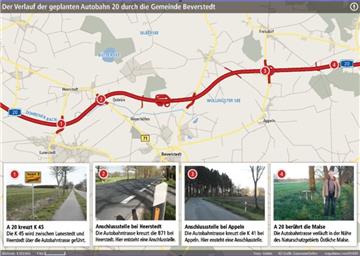 Aktueller Planungsstand: Die A 20-Trasse quert die K 45, die B 71, die L 128 und die K 41. Nördlich von Beverstedt ist eine Raststätte geplant. Grafik Gausmann