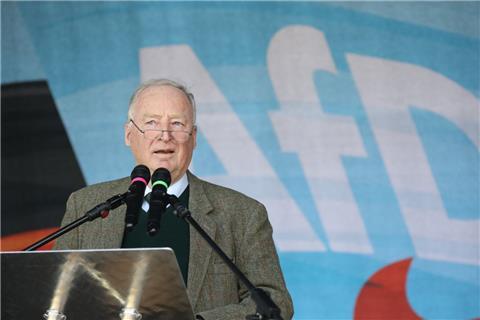 Alexander Gauland, Fraktionsvorsitzender der AfD im Bundestag, spricht bei einer Demonstration.