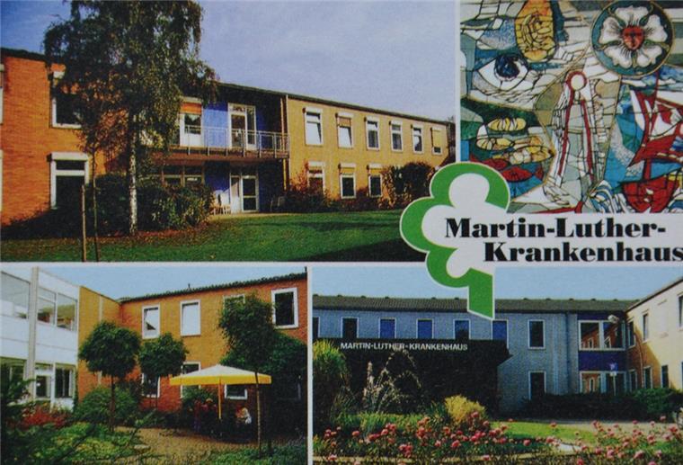 Drei Teilansichten zeigen das 2018 geschlossene Zevener Martin-Luther-Krankenhaus auf einer Postkarte