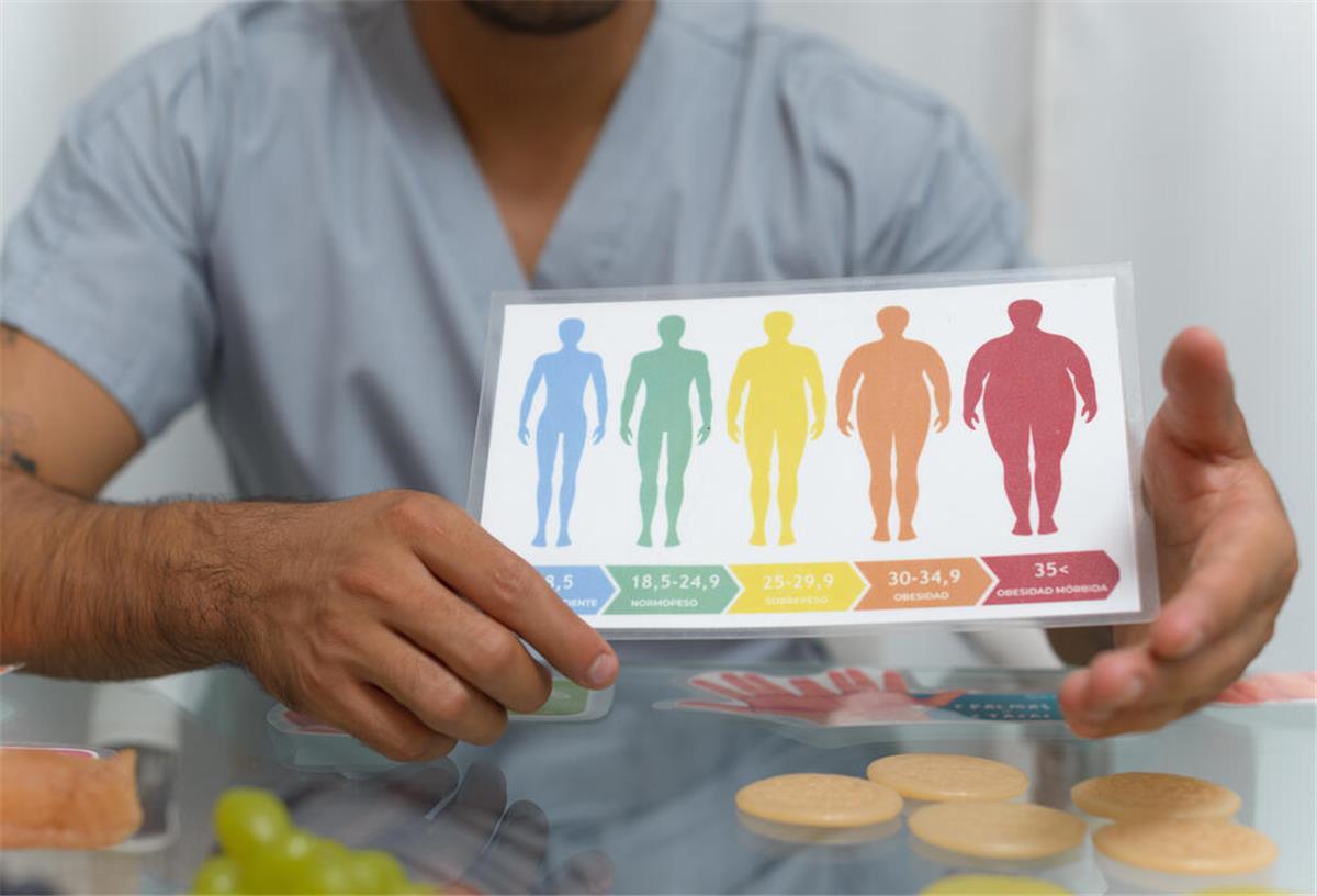 Dr. Matthias Riedl: So isst man sich satt und nimmt gleichzeitig ab Eine medizinische Fachkraft zeigt den Body-Mass-Index als farbige Grafik