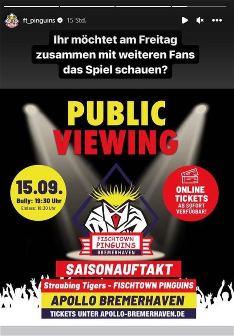 Public Viewing für Fans: Pinguins-Saisonauftakt wird im Apollo gezeigt Am Freitag steht Public Viewing auf dem Plan.