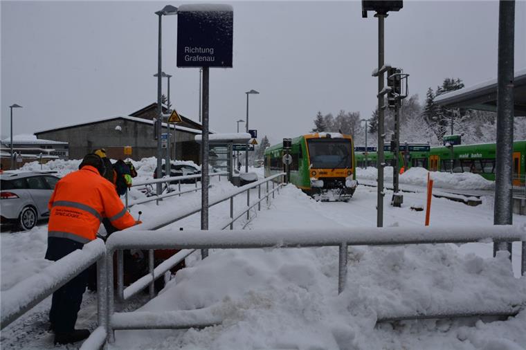 Am Zwieseler Bahnhof fahren derzeit keine Züge. Der Schnee hatte Bäume auf die Schienen stürzen lassen.