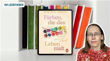 Eine Frau und ein Buchcover.
