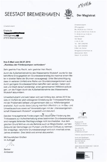 Antwort vom Umweltschutzamt