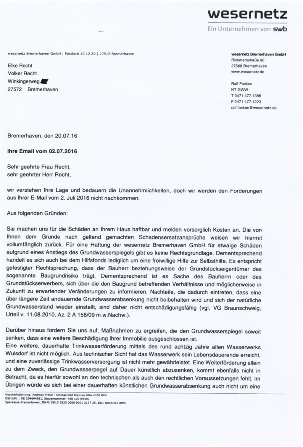 Antwort von SWB