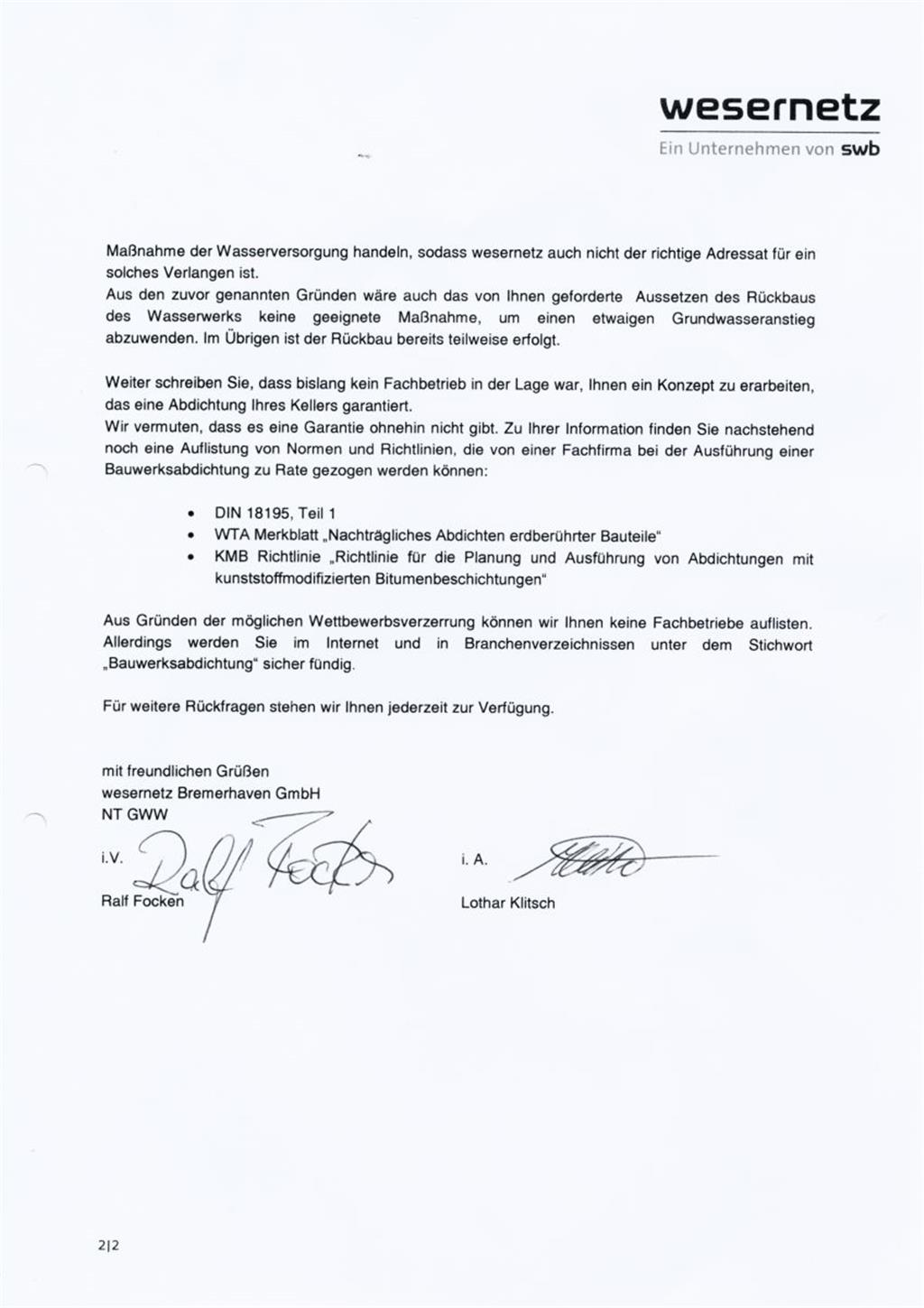 Anwort von SWB