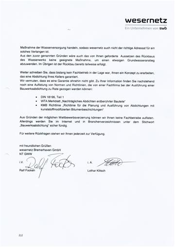 Anwort von SWB