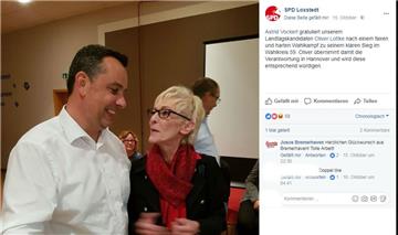Astrid Vockert gratuliert SPD-Mann Oliver Lottke. Die SPD Loxstedt postet dies auf Facebook.