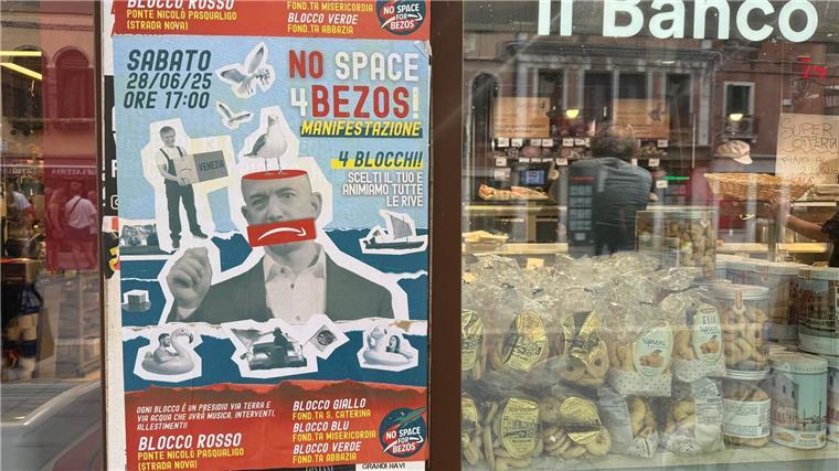 Krieg bringt Hochzeitspläne von Bezos durcheinander Auch an anderen Stellen wird gegen die Hochzeit protestiert.