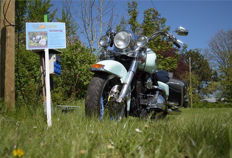 Auch diese Harley-Davidson kann von Campinggästen für Tagesausflüge gemietet werden.