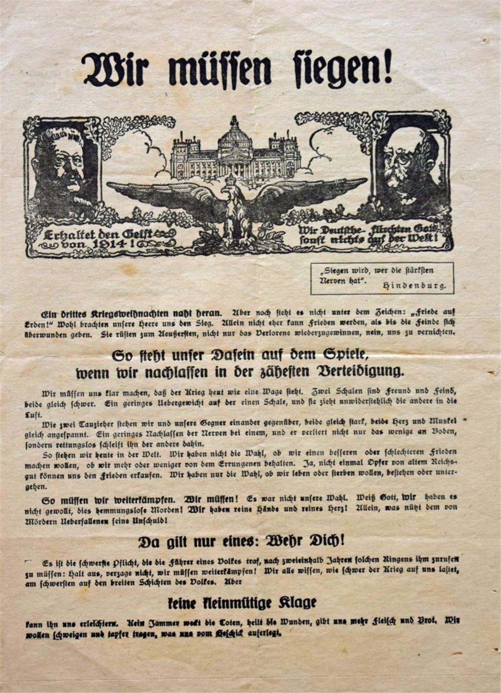 Aus diesem Plakat vom Herbst 1916 spricht bereits die Verzweiflung. Aus „Wir wer...