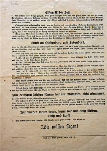 Aus diesem Plakat vom Herbst 1916 spricht bereits die Verzweiflung. Aus „Wir wer...