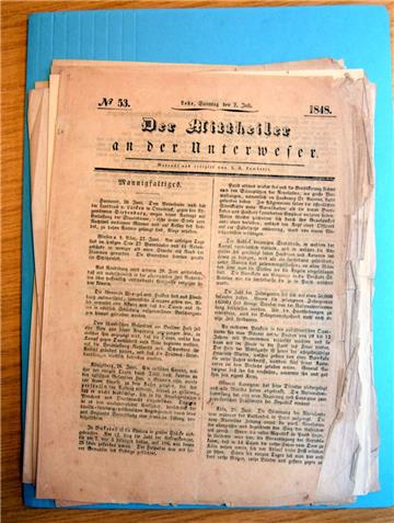 Ausgabe aus dem Jahr 1849: „Der Mittheiler an der Unterweser“ wurde von 1848 bis...