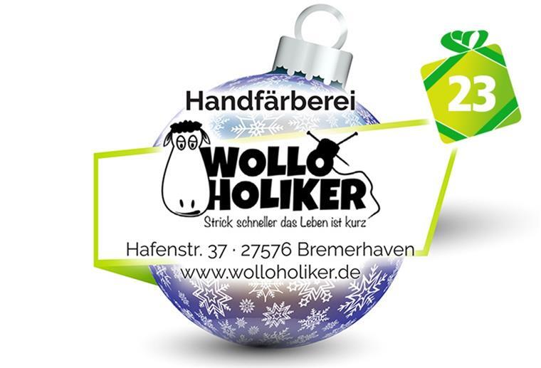 Adventskalender: Handgefärbte Garne aus Bremerhaven Christbaumkugel mit Wolloholiker-Kugel.