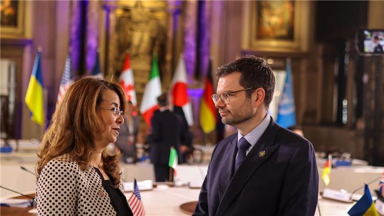 G7-Justizminister tauschen sich zu KI aus Bundesjustizminister Marco Buschmann (FDP) nimmt an einem Treffen der Justizminister der G7-Staaten teil - an der Seite von Ghada Waly (l), Generaldirektorin des Büros der Vereinten Nationen (UNOV).