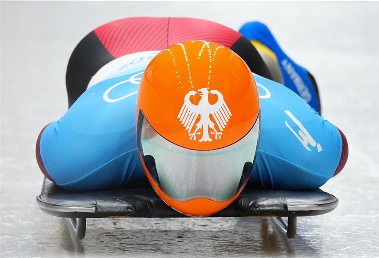 Skeleton-Pilot Grotheer rast zu Gold Skeleton: Olympia, Einer, Männer, 3. Durchgang im National Sliding Centre, Christopher Grotheer aus Deutschland in Aktion.