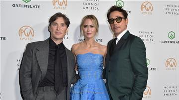 Cillian Murphy (v.l.), Emily Blunt und Robert Downey Jr. bei der 35. Verleihung der Producers Guild Awards.