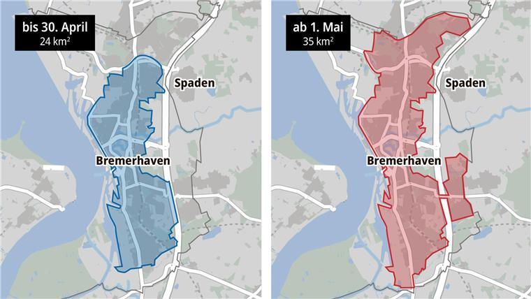Mehr E-Scooter, größeres Gebiet: Hier darf man ab Mai überall fahren Neues Fahrgebiet von Leih-E-Rollern von Tier in Bremerhaven.