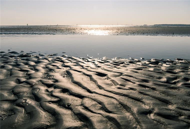 Wattenmeer mit untergehender Sonne