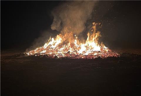Das Bild zeigt ein brennendes Osterfeuer. 
