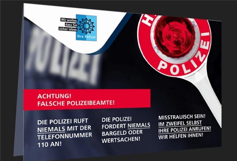 Das Präventionsteam der Polizei Cuxhaven stellt zum Beispiel auch Aufsteller wie diesen zur Verfügung, die Senioren direkt neben ihr Telefon stellen können, um sich an die Präventionshinweise zu erinnern.