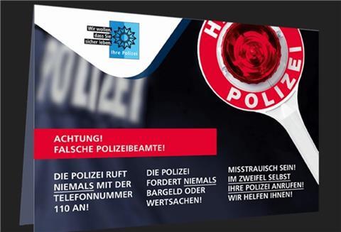 Das Präventionsteam der Polizei Cuxhaven stellt zum Beispiel auch Aufsteller wie diesen zur Verfügung, die Senioren direkt neben ihr Telefon stellen können, um sich an die Präventionshinweise zu erinnern.