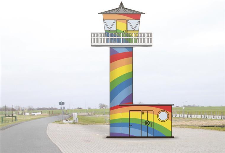 Spieka-Neufeld: Streit um Leuchtturm in Regenbogenfarben Montage mit Leuchtturm in Regenbogenfarben