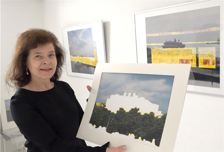 Dass das Alfred-Wegener-Institut wie ein Schiff aussieht, zeigt die herausgelöste Silhouette im Foto von Kerstin Henschel. Auf anderen Fotos überzieht sie das Weserufer mit goldglänzenden Bauten. Foto Scheer