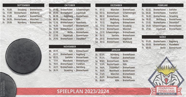 DEL-Spielplan, Saison 2023/2024, Quelle: Penny-DEL