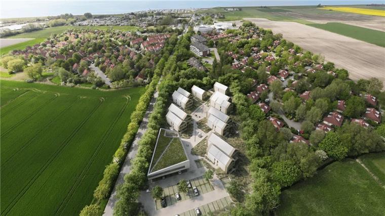So wird der 8er-Diek-Ferienpark in Tossens aussehen Der 8er-Diek-Ferienpark aus der Vogelperspektive: Sieben Appartementhäuser und ein Hauptgebäude entstehen an der Nordseeallee.