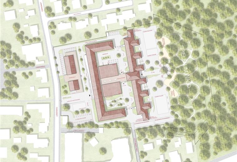 Der Anbau für das Gymnasium Langen aus der Vogelperspektive.