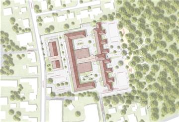 Der Anbau für das Gymnasium Langen aus der Vogelperspektive.