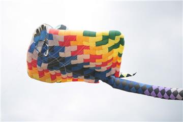 Der bunte Riesen-Rochen ist der größte Drachen Europas. Mit einer Spannweite von 42 Metern und einer Länge von 72 Metern, prägte der Koloss beim Zirkus- und Drachenfest den Himmel an der Nordseeküste.