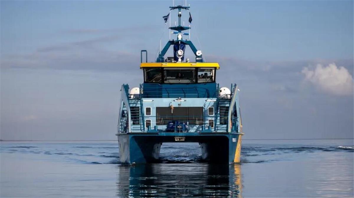 „Frisia E-1“: Deutschlands erste Elektro-Schnellfähre startet Der Elektro-Katamaran „Frisia E-1“.