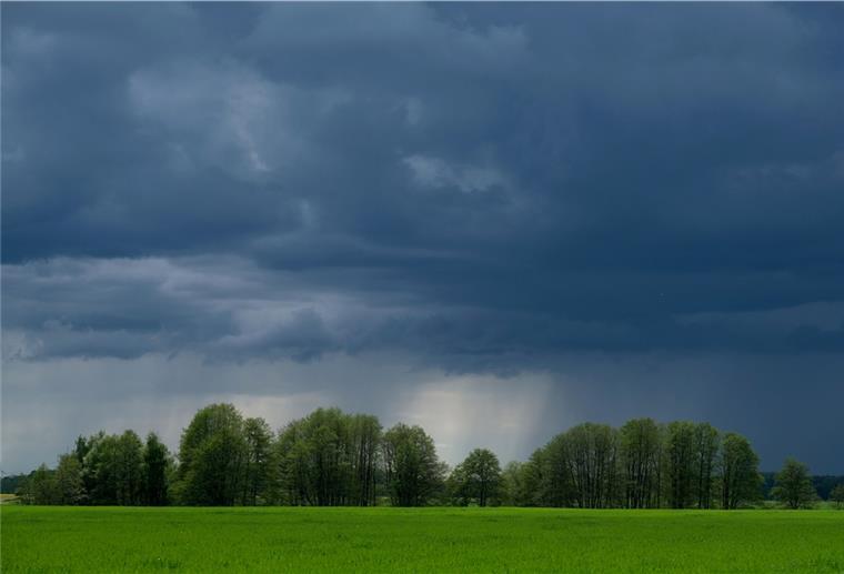 Regenwolken über einem Feld in Nordsachsen. 