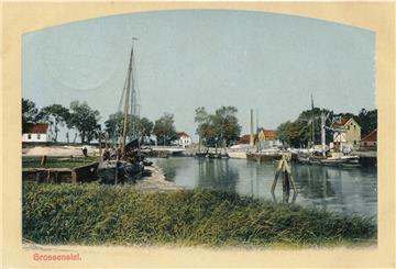 Der Großensieler Hafen auf einer alten Postkartenansicht.