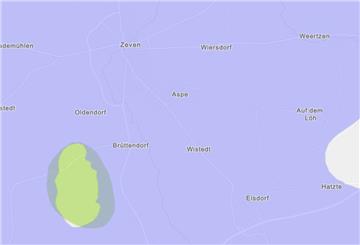 Der grüne Fleck zeigt die Lage des Salzstocks bei Brümmerhof, südlich von Zeven. Er gehört zu den bundesweit 90 Teilgebieten, die Geologen derzeit noch bei der Suche nach einem Atommüll-Endlager auf dem Zettel haben.