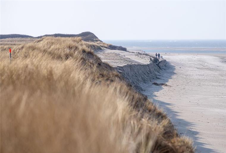Gefahr für Badegäste? Rätselhafte Klümpchen am Strand sorgen für Verunsicherung Spaziergänger laufen an der Abbruchkante am Strand entlang.