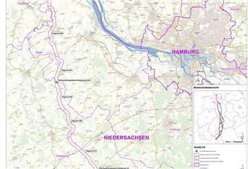 Eine Karte zeigt den Verlauf der geplanten Stromtrasse Suedlink in Niedersachsen