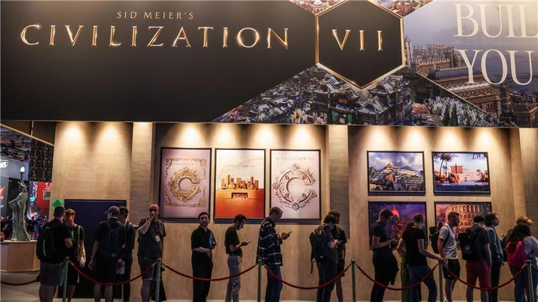 Der Messestand des Strategiespiels Civilization, das in verschiedenen Ausgaben seit mehr als drei Jahrzehnten auf dem Markt ist.