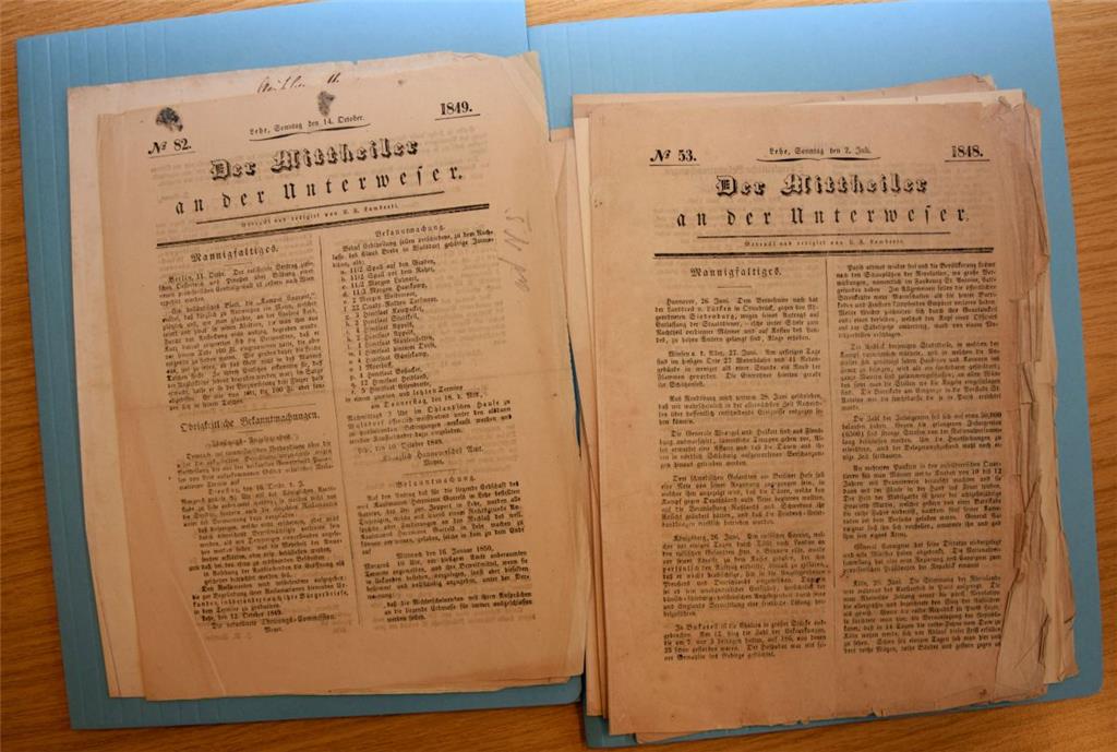„Der Mittheiler an der Unterweser“ wurde von 1848 bis 1849 herausgegeben. Die Te...