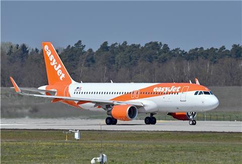 Ein Passagierflugzeug der britischen Fluggesellschaft easyJet beim Abflug
