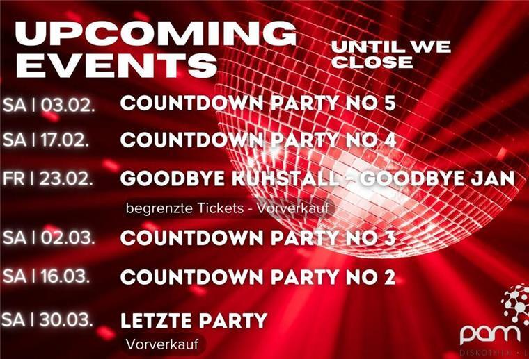 Der Plan für die letzten sechs Partys im Pam Pam.