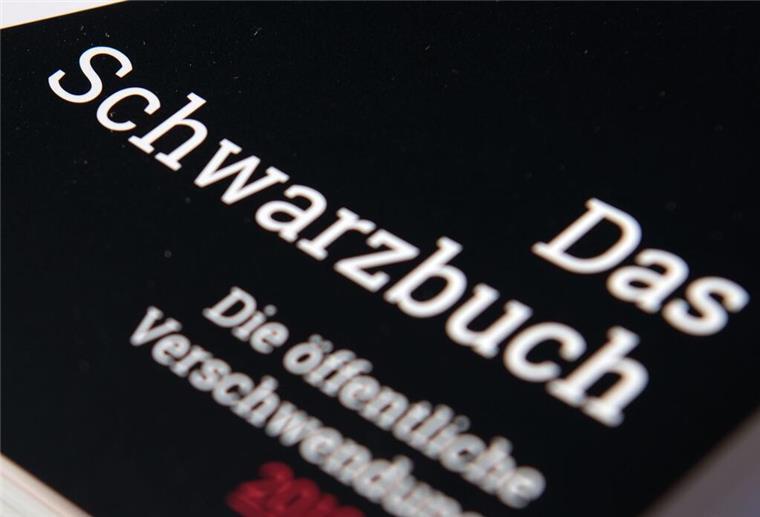 Das "Schwarzbuch" des Bundes der Steuerzahler liegt während einer Pressekonferenz bereit.