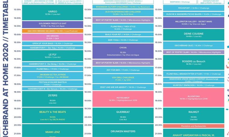 Der Time Table für das „Deichbrand at Home“.