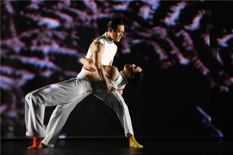 Tanzabend „Die vier Jahreszeiten“ überzeugt mit starken Bilden in Bremerhaven Der Träumende (Ming-Hung Weng) wird im Herbst immer wieder von einem Freund oder Geliebten (Kuang-Yung Chao) aufgefangen. Bei der Premiere tanzten Arturo Lamolda Mir und Marco Marongiu.