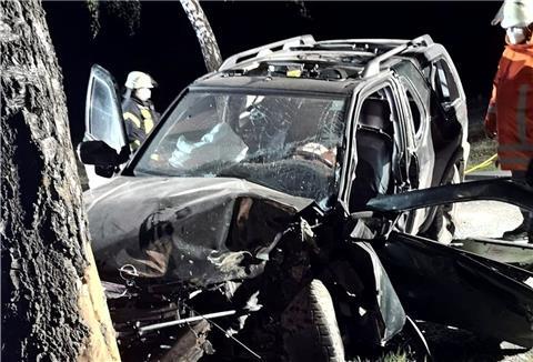 Der Unfallwagen wurde beim Aufprall auf den Baum vollständig zerstört.
